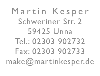 Hier sollten Name, Anschrift, Telefon und eMail vom Martin Keper erscheinen