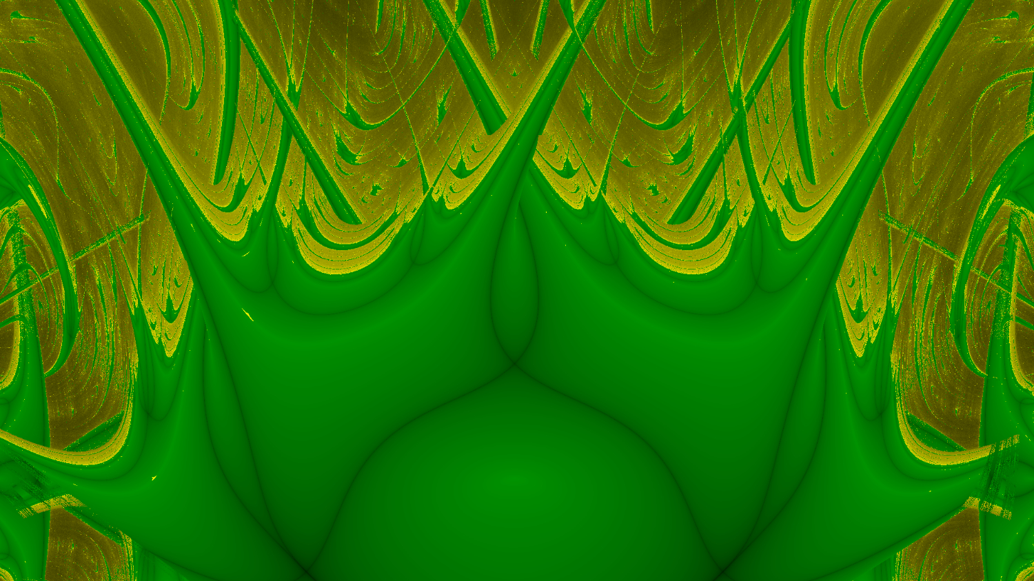 Querformatiges Farbbild, das ein grünes Zellenartiges Objekt zeigt, welches die untere Bildhälfte dominiert. Von dem Objekt gehen Tentakeln in alle Richtungen aus. Um das Objekt und die Tentakel ist ein gelber Lichtschein vor einem dunklen Hintergrund zu sehen.