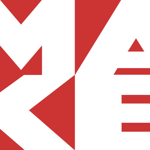 Logo von Martin Kesper, bestehend aus roten Drei- und Rechtecken, deren negativer Raum die Buchstaben M A K E abbildet.