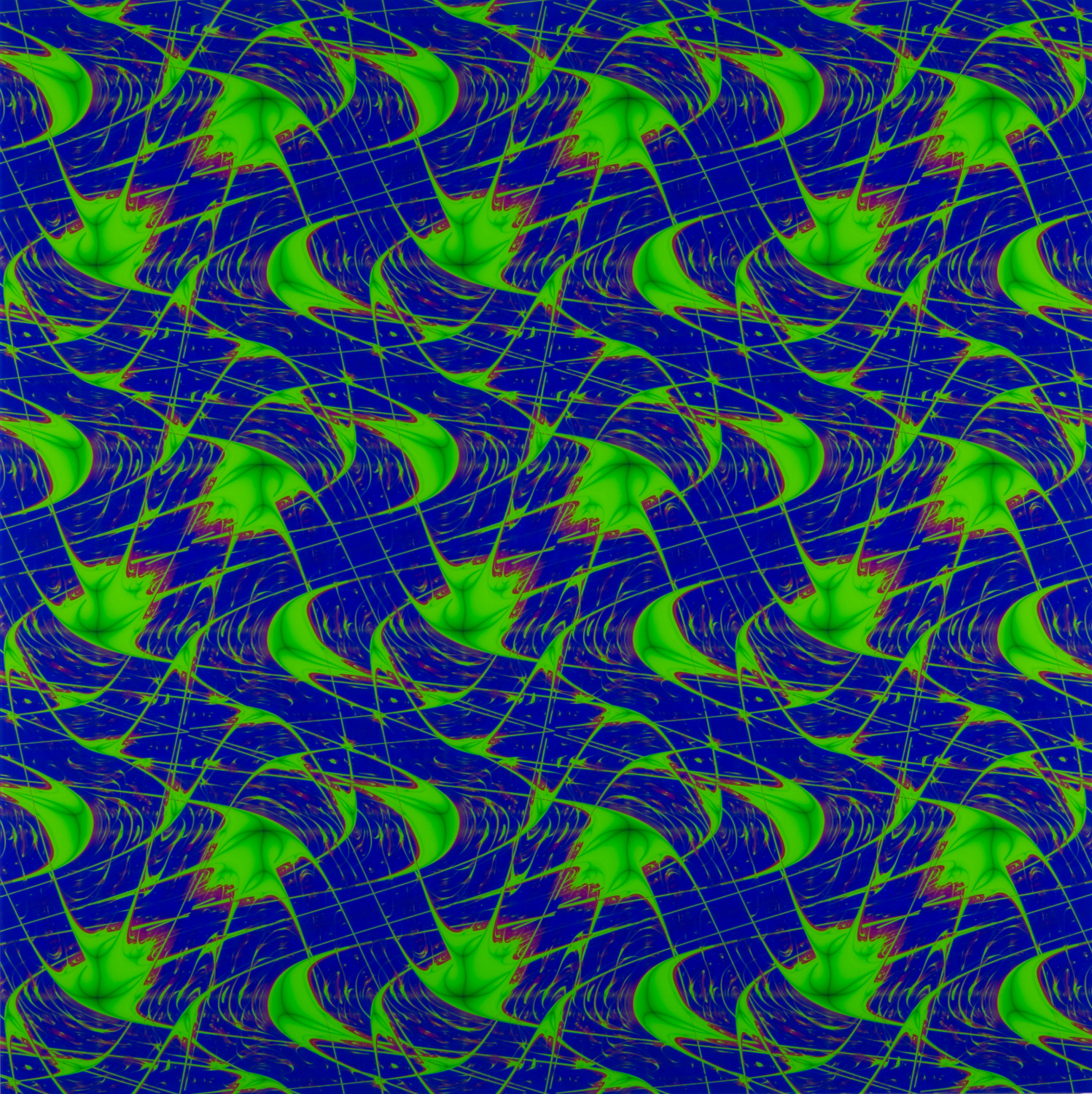 Farbiges quadratisches Bild, das ein grünes sich tapetenartig wiederholendes Muster aus Zellenartigen Gebilden zeigt, die über Tentakel vielfach verbunden sind. Der Hintergrund ist blau.